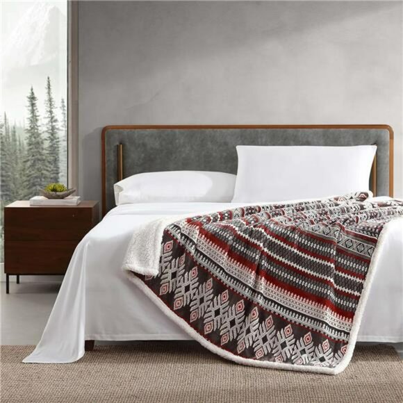 Red Sherpa Fleece Throw Blanket Soft Reversible Couch Bed Cozy Warm 60x50 - Picture 4 of 7